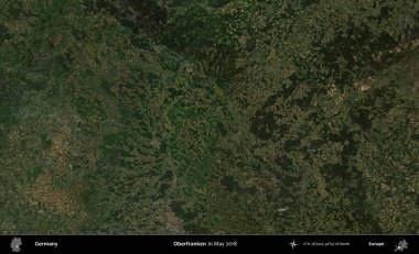 Oberfranken. Mayıs 2018 'de çekilen Kopernik Sentinel karolarından oluşan bir uydu görüntüsü üzerine Almanya' nın idari bölgesi