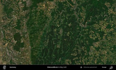 Odenwaldkreis. Mayıs 2018 'de çekilen Kopernik Sentinel karolarından oluşan bir uydu görüntüsü üzerine Almanya' nın idari bölgesi