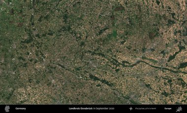 Landkreis Osnabruck. Eylül 2020 'de çekilen Kopernik Sentinel karolarından oluşan bir uydu görüntüsü üzerine Almanya' nın idari bölgesi