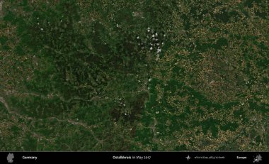 Ostalbkreis. Mayıs 2017 'de Copernicus Sentinel karolarından oluşan bir uydu görüntüsü üzerine Almanya' nın idari bölgesi