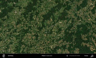 Prum. Haziran 2017 'de çekilen Kopernik Sentinel karolarından oluşan bir uydu görüntüsü üzerine Almanya' nın idari bölgesi