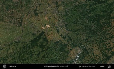 Regierungsbezirk Koln. Haziran 2018 'de çekilen Kopernik Sentinel karolarından oluşan bir uydu görüntüsü üzerine Almanya' nın idari bölgesi