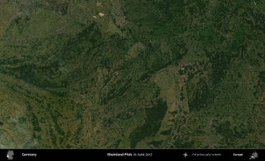 Rheinland-Pfalz. Haziran 2017 'de çekilen Kopernik Sentinel karolarından oluşan bir uydu görüntüsü üzerine Almanya' nın idari bölgesi