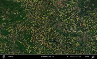 Saalekreis. Mayıs 2018 'de çekilen Kopernik Sentinel karolarından oluşan bir uydu görüntüsü üzerine Almanya' nın idari bölgesi