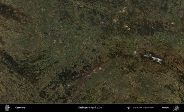 Sachsen. Nisan 2020 'de çekilen Kopernik Sentinel karolarından oluşan bir uydu görüntüsü üzerine Almanya' nın idari bölgesi