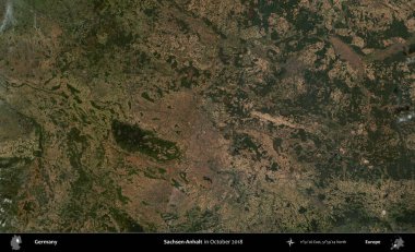 Sachsen-Anhalt. Kopernik Sentinel 'in Ekim 2018' de çekilmiş uydu görüntüsü üzerine Almanya 'nın idari bölgesi