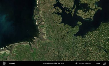Holstein eyâletinde. Mayıs 2018 'de çekilen Kopernik Sentinel karolarından oluşan bir uydu görüntüsü üzerine Almanya' nın idari bölgesi