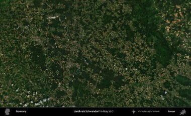 Landkreis Schwandorf. Mayıs 2017 'de Copernicus Sentinel karolarından oluşan bir uydu görüntüsü üzerine Almanya' nın idari bölgesi