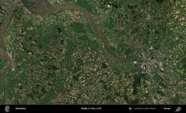 Stade. Mayıs 2018 'de çekilen Kopernik Sentinel karolarından oluşan bir uydu görüntüsü üzerine Almanya' nın idari bölgesi