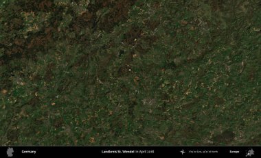 Landkreis St. Wendel. Nisan 2018 'de çekilen Kopernik Sentinel karolarından oluşan bir uydu görüntüsü üzerine Almanya' nın idari bölgesi