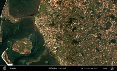 Sudtondern. Temmuz 2018 'de çekilen Kopernik Sentinel karolarından oluşan bir uydu görüntüsü üzerine Almanya' nın idari bölgesi