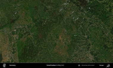 Terkedilmemiş. Mayıs 2017 'de Copernicus Sentinel karolarından oluşan bir uydu görüntüsü üzerine Almanya' nın idari bölgesi