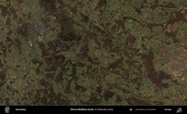 Werra-Meiner-Kreis. Şubat 2019 'da çekilen Kopernik Sentinel karolarından oluşan bir uydu görüntüsü üzerine Almanya' nın idari bölgesi