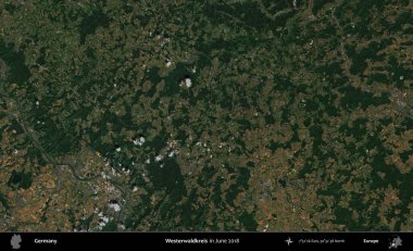 Westerwaldkreis. Haziran 2018 'de çekilen Kopernik Sentinel karolarından oluşan bir uydu görüntüsü üzerine Almanya' nın idari bölgesi