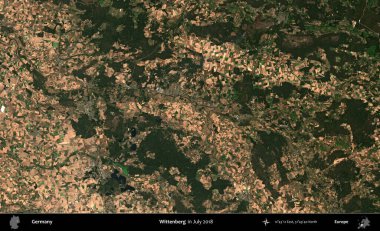 Wittenberg 'de. Temmuz 2018 'de çekilen Kopernik Sentinel karolarından oluşan bir uydu görüntüsü üzerine Almanya' nın idari bölgesi