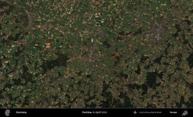 Zwickau 'da. Nisan 2020 'de çekilen Kopernik Sentinel karolarından oluşan bir uydu görüntüsü üzerine Almanya' nın idari bölgesi