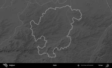 Aalst. Belçika 'nın idari alanı bir gri ölçekli yükseklik haritasında belirtilmiştir