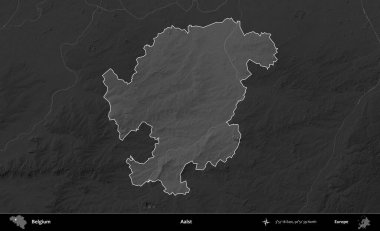 Aalst. Belçika 'nın idari alanı koyu gri tonlu bir yükselme haritasına vurgulandı ve özetlendi