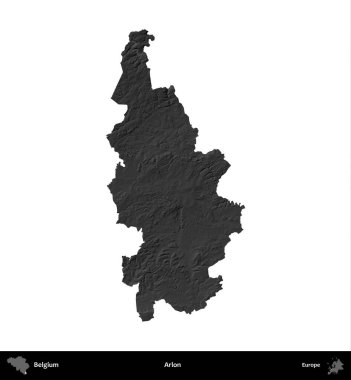 Arlon. Belçika 'nın idari bölgesi gri ölçekli yükseklik haritasında beyaza izole edildi