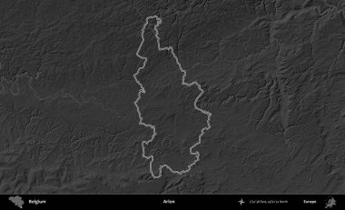 Arlon. Belçika 'nın idari alanı bir gri ölçekli yükseklik haritasında belirtilmiştir