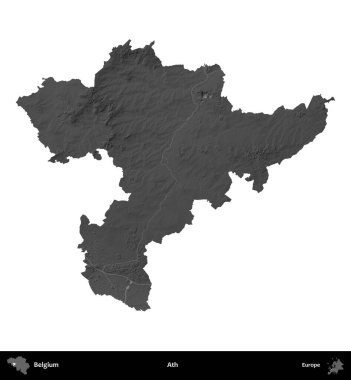 Bir. Belçika 'nın idari bölgesi gri ölçekli yükseklik haritasında beyaza izole edildi