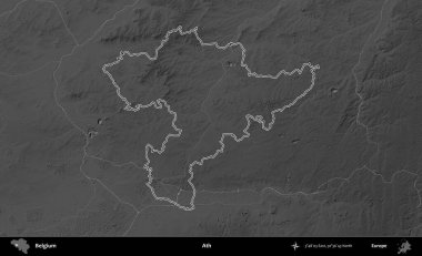 Bir. Belçika 'nın idari alanı bir gri ölçekli yükseklik haritasında belirtilmiştir