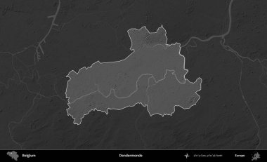 Dendermonde. Belçika 'nın idari alanı koyu gri tonlu bir yükselme haritasına vurgulandı ve özetlendi