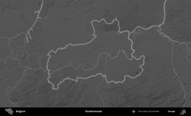 Dendermonde. Belçika 'nın idari alanı bir gri ölçekli yükseklik haritasında belirtilmiştir