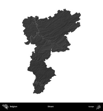 Dinant. Belçika 'nın idari bölgesi gri ölçekli yükseklik haritasında beyaza izole edildi