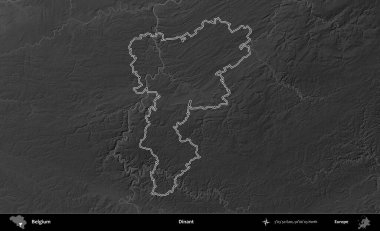 Dinant. Belçika 'nın idari alanı bir gri ölçekli yükseklik haritasında belirtilmiştir