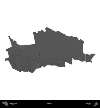 Eeklo. Belçika 'nın idari bölgesi gri ölçekli yükseklik haritasında beyaza izole edildi