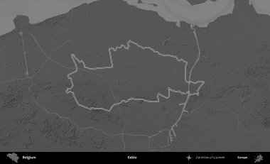 Eeklo. Belçika 'nın idari alanı bir gri ölçekli yükseklik haritasında belirtilmiştir