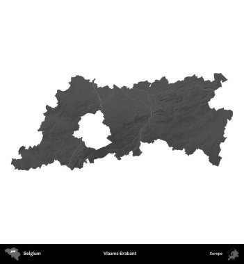 Vlaams-Brabant. Belçika 'nın idari bölgesi gri ölçekli yükseklik haritasında beyaza izole edildi