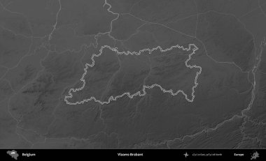 Vlaams-Brabant. Belçika 'nın idari alanı bir gri ölçekli yükseklik haritasında belirtilmiştir