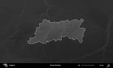 Vlaams-Brabant. Belçika 'nın idari alanı koyu gri tonlu bir yükselme haritasına vurgulandı ve özetlendi