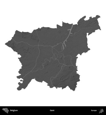 Beyler. Belçika 'nın idari bölgesi gri ölçekli yükseklik haritasında beyaza izole edildi