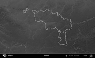 Hainaut. Belçika 'nın idari alanı bir gri ölçekli yükseklik haritasında belirtilmiştir