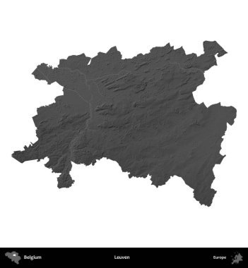 Leuven. Belçika 'nın idari bölgesi gri ölçekli yükseklik haritasında beyaza izole edildi