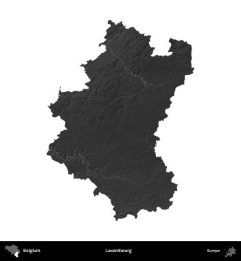 Lüksemburg. Belçika 'nın idari bölgesi gri ölçekli yükseklik haritasında beyaza izole edildi