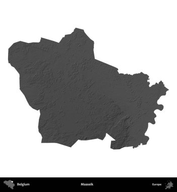 Maaseik. Belçika 'nın idari bölgesi gri ölçekli yükseklik haritasında beyaza izole edildi