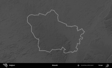 Maaseik. Belçika 'nın idari alanı bir gri ölçekli yükseklik haritasında belirtilmiştir