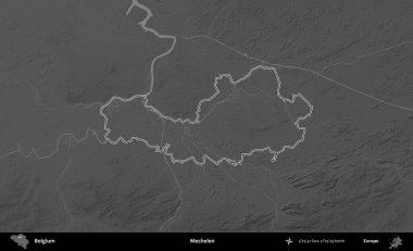 Mechelen. Belçika 'nın idari alanı bir gri ölçekli yükseklik haritasında belirtilmiştir