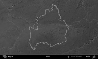 Mons. Belçika 'nın idari alanı bir gri ölçekli yükseklik haritasında belirtilmiştir
