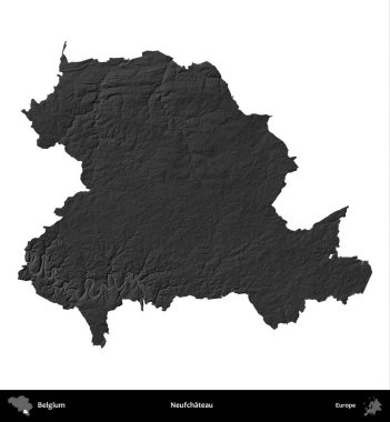 Neufchateau. Belçika 'nın idari bölgesi gri ölçekli yükseklik haritasında beyaza izole edildi