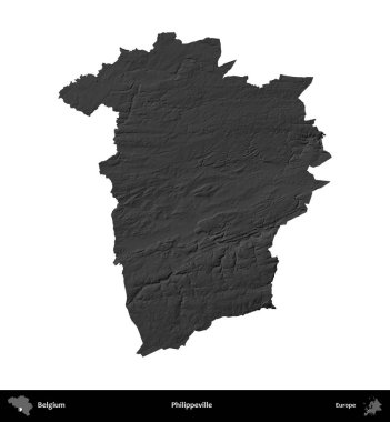 Philippeville 'de. Belçika 'nın idari bölgesi gri ölçekli yükseklik haritasında beyaza izole edildi