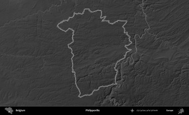 Philippeville 'de. Belçika 'nın idari alanı bir gri ölçekli yükseklik haritasında belirtilmiştir