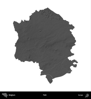 Bağlı. Belçika 'nın idari bölgesi gri ölçekli yükseklik haritasında beyaza izole edildi