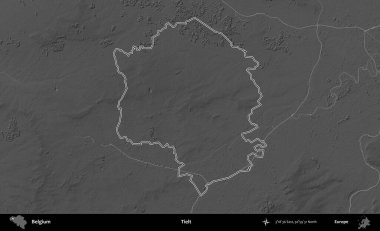 Bağlı. Belçika 'nın idari alanı bir gri ölçekli yükseklik haritasında belirtilmiştir