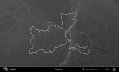 Tongeren. Belçika 'nın idari alanı bir gri ölçekli yükseklik haritasında belirtilmiştir