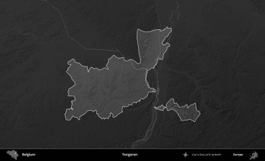 Tongeren. Belçika 'nın idari alanı koyu gri tonlu bir yükselme haritasına vurgulandı ve özetlendi